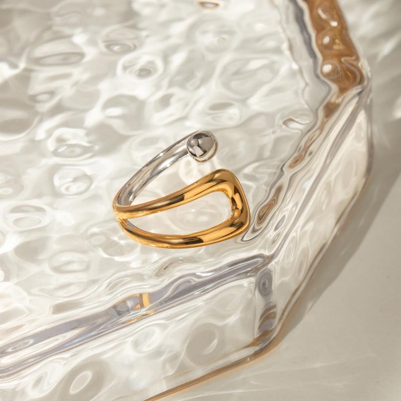 AiTURE Chunky Rings For Women, Gold Silver Thumb Ring Asymmetrical Wavy Curve Ring Adjustable Non Tarnish Dainty Stainless Steel New Year Anniversary Birthday Jewelry Gift - Image 3